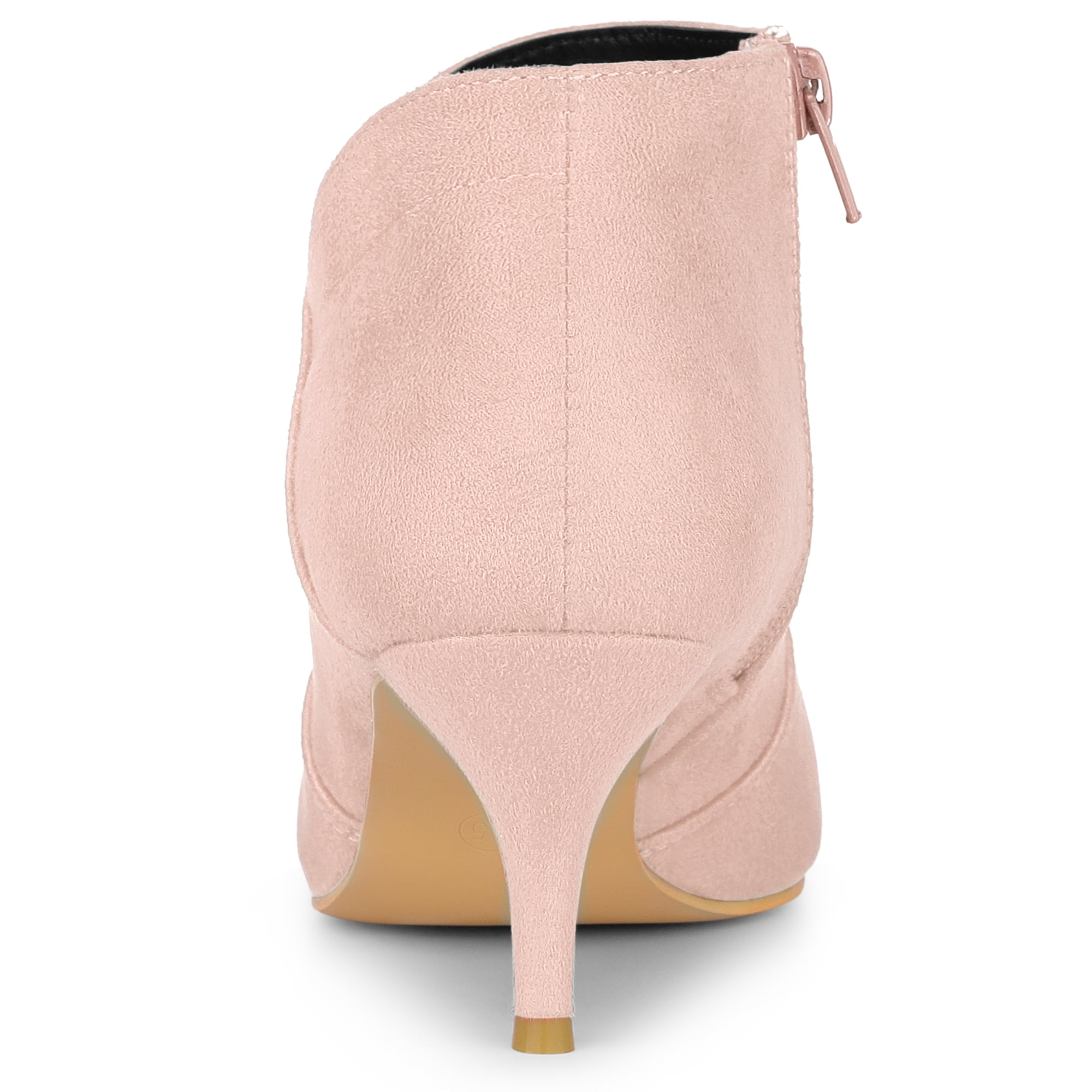 DARING DIVA Women's Pointed Toe Kitten Heel Cutout Ankle Boots Dust Pink 8.5