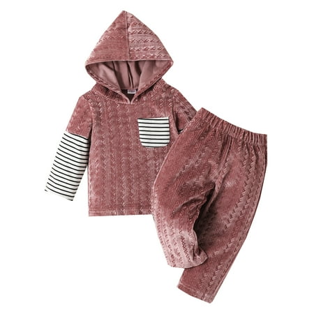 

Lumento Toddler Casual Holiday Two Pieces Sets Loose Straight Leg 2Pcs Outfit Suit Cute Hooded Neck Tops And Pants Wine Red 0-3M