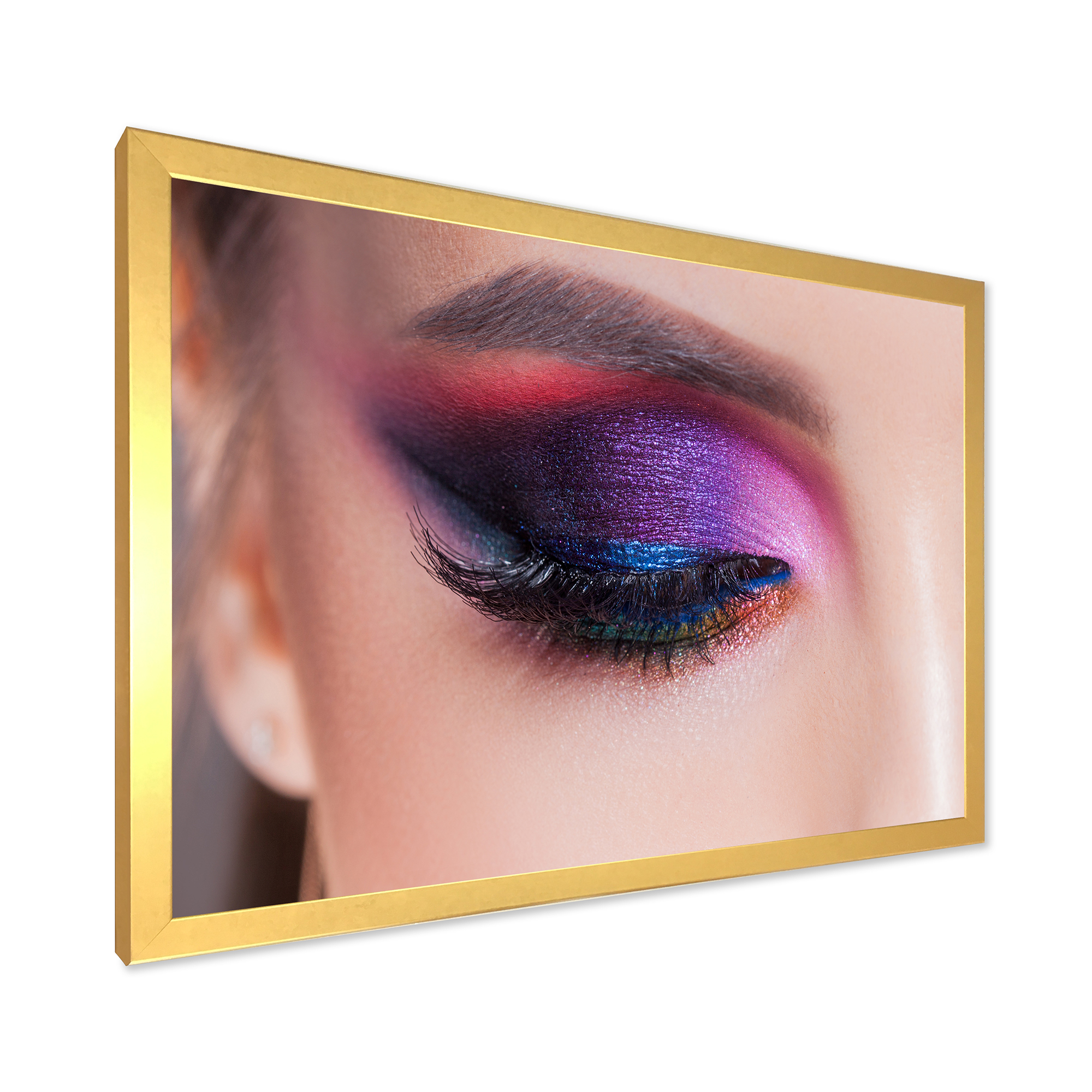 Designart 'Bright Eye Makeup In Luxurious Blue And Pink Shades' Modern Framed Art Print
