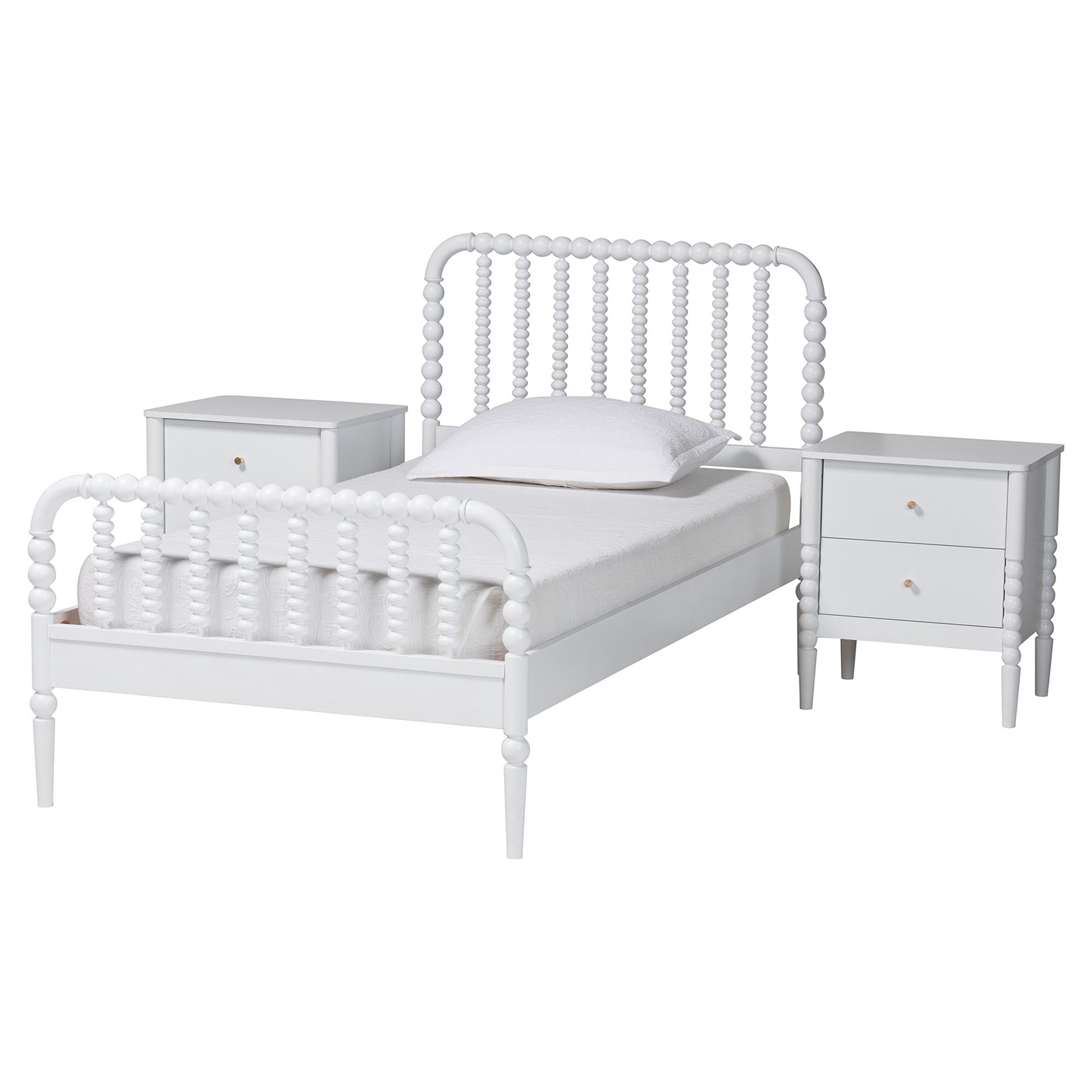 Baxton Studio Lucera Mid-Century Bedroom Set, Twin, White