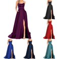 thumbnail image 7 of Women Elegant Backless Long Dress Satin Strapless Party Prom Side Slit Dress, 7 of 7