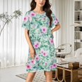 thumbnail image 2 of Floral Watercolor Print Women Nightgown Sleepwear Short Sleeves For Vacations Travels Nightgowns Women's Pajamas, 2 of 7