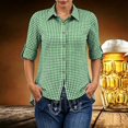 thumbnail image 5 of Women's Plaid Button Down Long Sleeve Oktoberfest Roll Tab No Pocket Casual Blouse Green L, 5 of 7