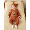 thumbnail image 5 of Cjfdfy Newborn Baby Boy Girl Thanksgiving Outfits Long Sleeve Turkey Embroidery Jumpsuit With Hat My First Thanksgiving Little Turkey Fall Outfit 0-6 Months, 5 of 9