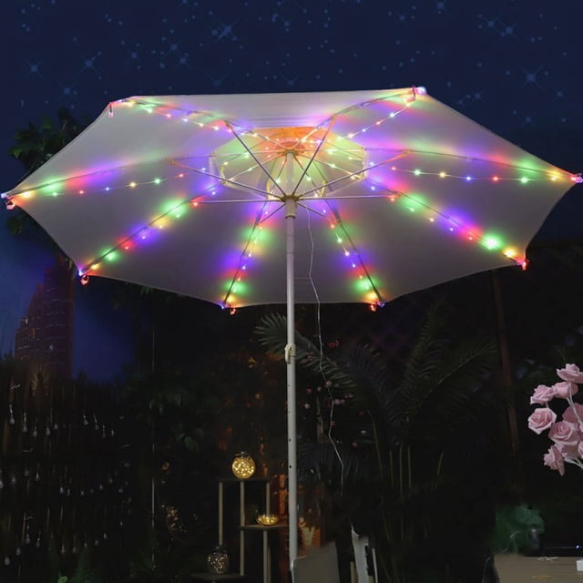 Patio Umbrella String Lights With Remote Control, 3.9Ft 104 LEDs, Battery Operated, Waterproof Wireless Lighting For Outdoor Backyard Garden Umbrella Decor col