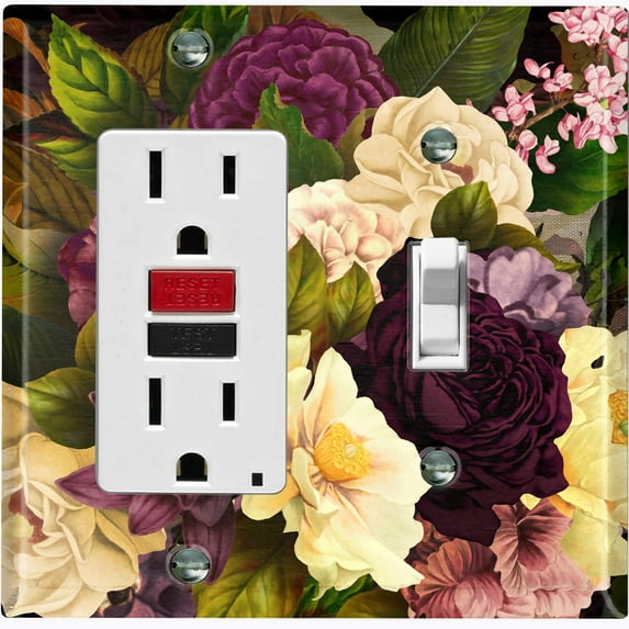 Metal Light Switch Plate Outlet Cover Purple White Rose Wallpaper ROS015