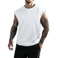 thumbnail image 2 of Men Undershirts Tank Top Tank Tops For Men Cotton Tank Top Men Men's Summer Sports Sleeveless Round-Neck Solid Shirt Trendy T-shirt White L, 2 of 8