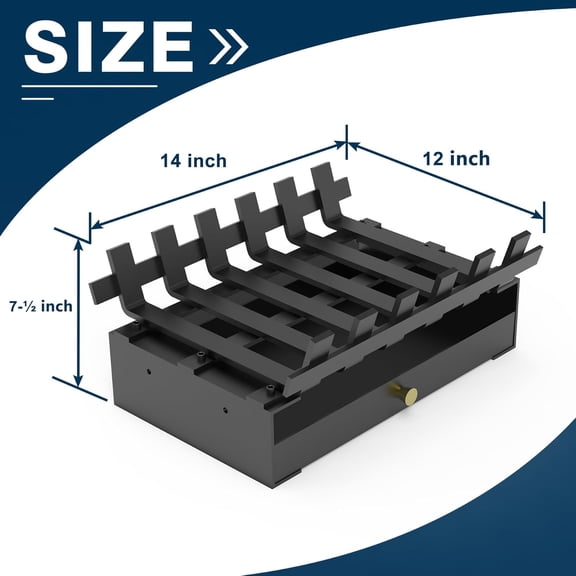 Fireplace Grate with Ash Tray Kit, 14 Inch Wide Heavy Duty Solid Steel Bar Fire Grates and Fireplace Ash Pan, Wrought Iron Fireplace Log Grate Fireplace Ash Tray Kit for Indoor Outdoor Firewood