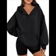 thumbnail image 2 of Sudadera con Capucha de Gran Tamaño con Cuello en V y Abertura para el Pulgar para Mujer, Estilo Y2K, Moda de Otoño. Negro S, 2 of 8