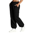 thumbnail image 5 of ZHYou No Boundarie Fleece Sweatpants for Women Casual Soft Stretch High Waist Cuffed Leg Loose Fall Winter Pants with Pockets,Black,Size M, 5 of 7