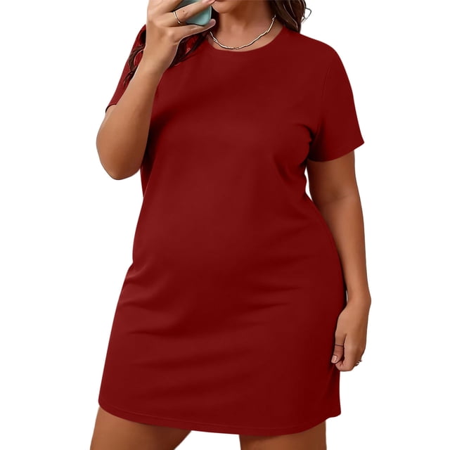 ShomPort Chemise de Nuit pour Femmes Robe Classique Col Rond Confortable Chandail Grande Taille Manches Courtes