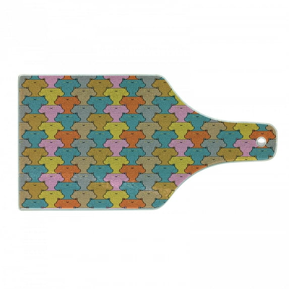 Funny Cutting Board, Colorful Continuous Pattern of Grumpy Face Cats Cool Angry Pet Cartoon Graphic, Decorative Tempered Glass Cutting and Serving Board, in 3 Sizes, by Ambesonne