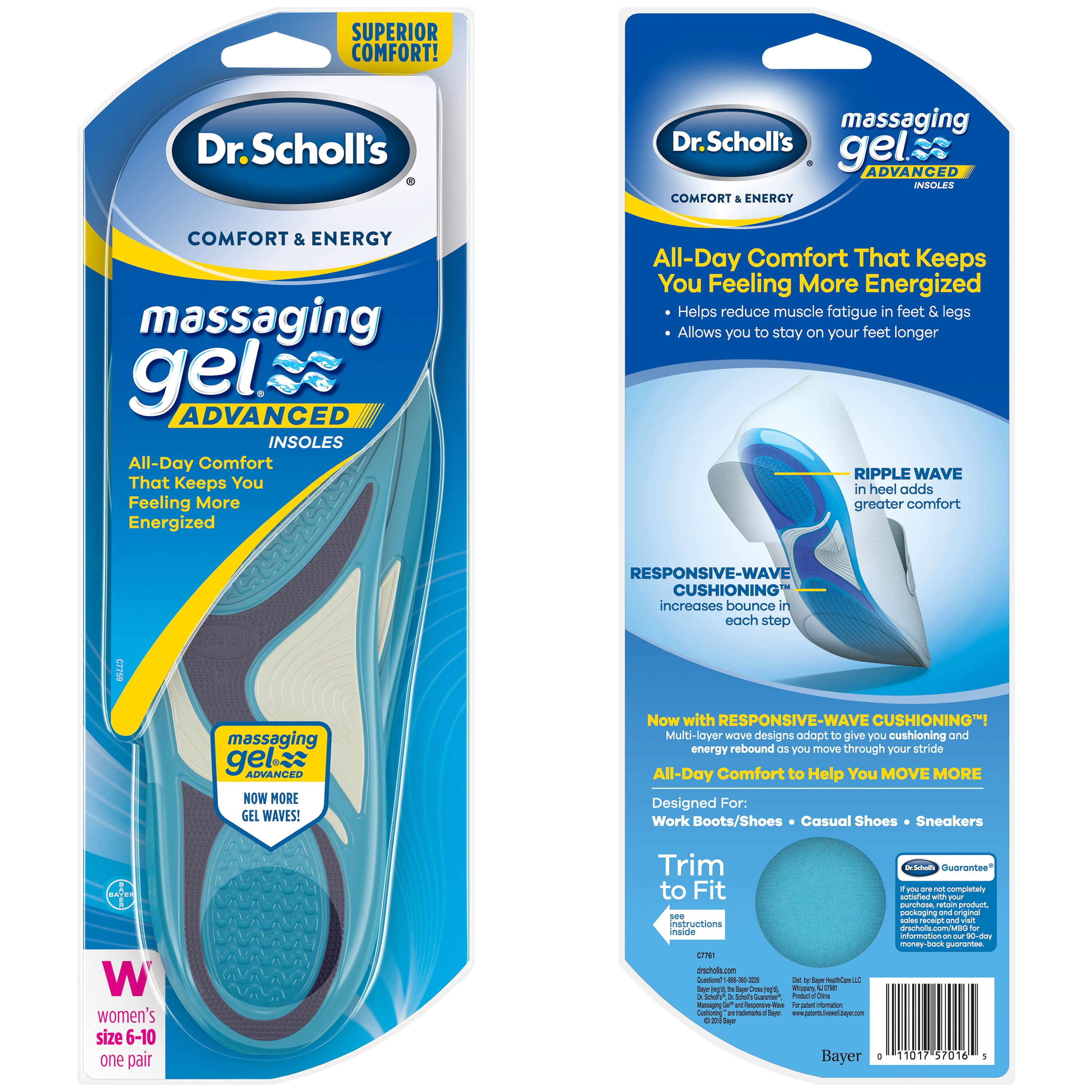 Dr Scholl’s Comfort and Energy Memory Fit Insoles for Women 1 Pair Size 6-10