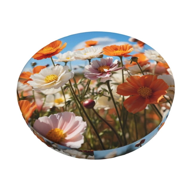 Disketp Vibrant Field Of Blossoms Funda Redonda para Taburete, Funda de Cojín para Silla de Bar Suave y Elástica-12 inch
