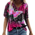 thumbnail image 2 of Camiseta estampada de moda para mujer Blusa de manga corta con cuello en V Tops casuales Pompotops  hkajfhjk472873, 2 of 5