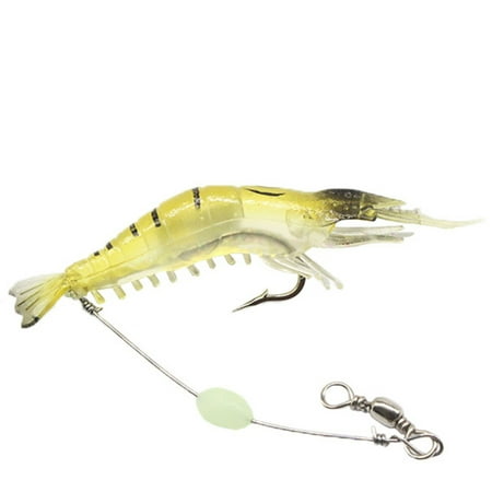 Ettsollp 9cm Mini Fishing Artificial Lifelike Soft Lure Wobbler Shrimp Shaped Swim Bait-Yellow