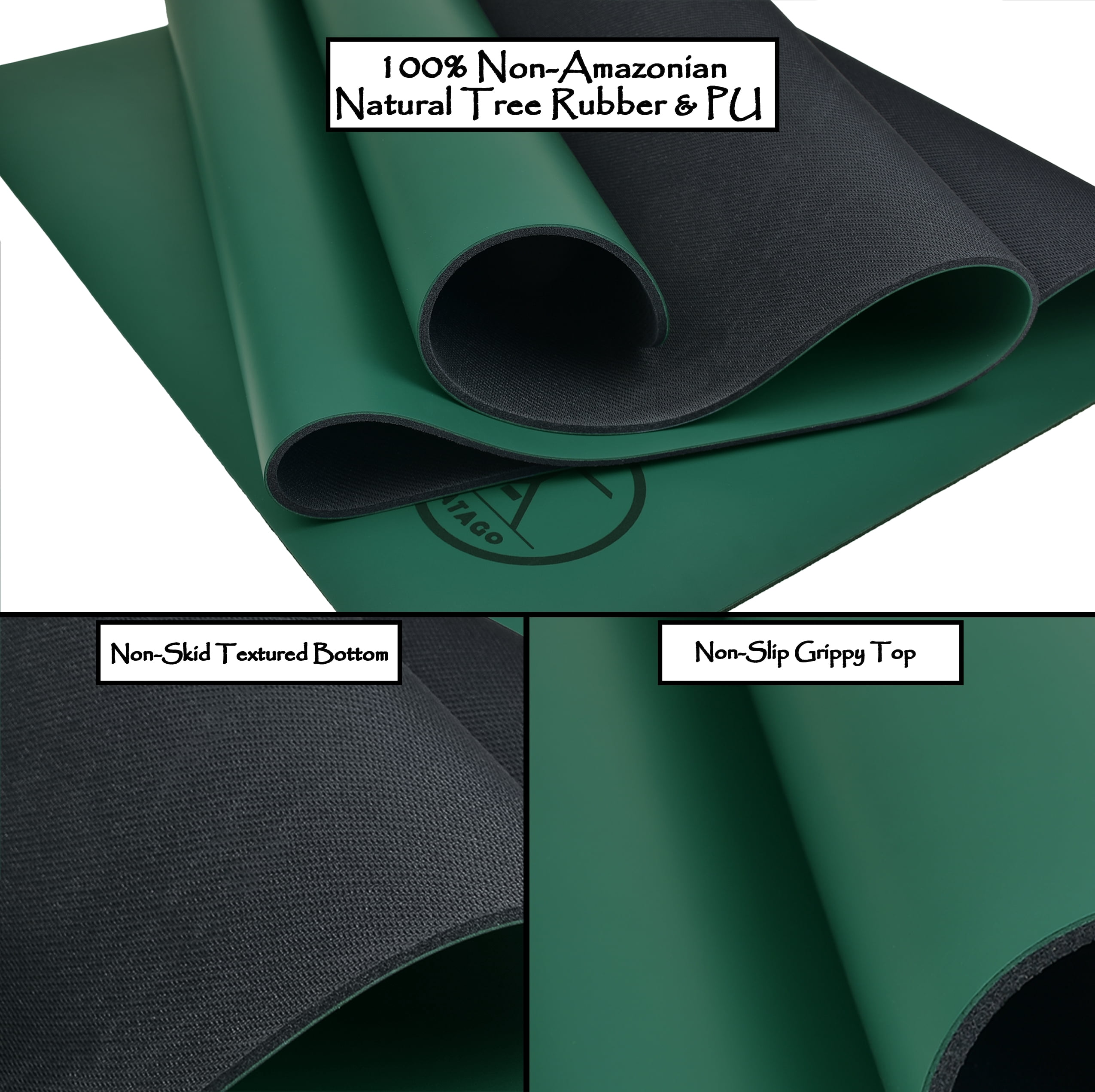 Tatago Hot Yoga Mat Non Slip Professional Grade Natural Rubber Pliates Mat for Hot and Sweaty Classes. Includes Yoga Strap