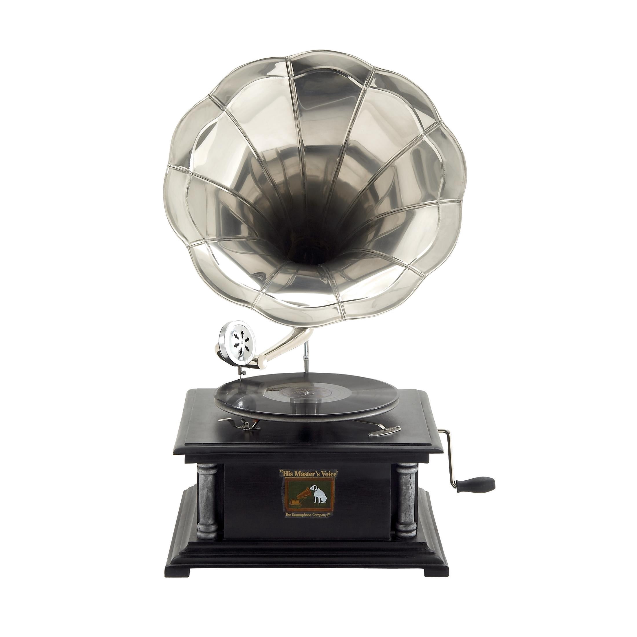 DecMode 14" x 26" Black Mango Wood Music Functional Gramophone with Record, 1-Piece