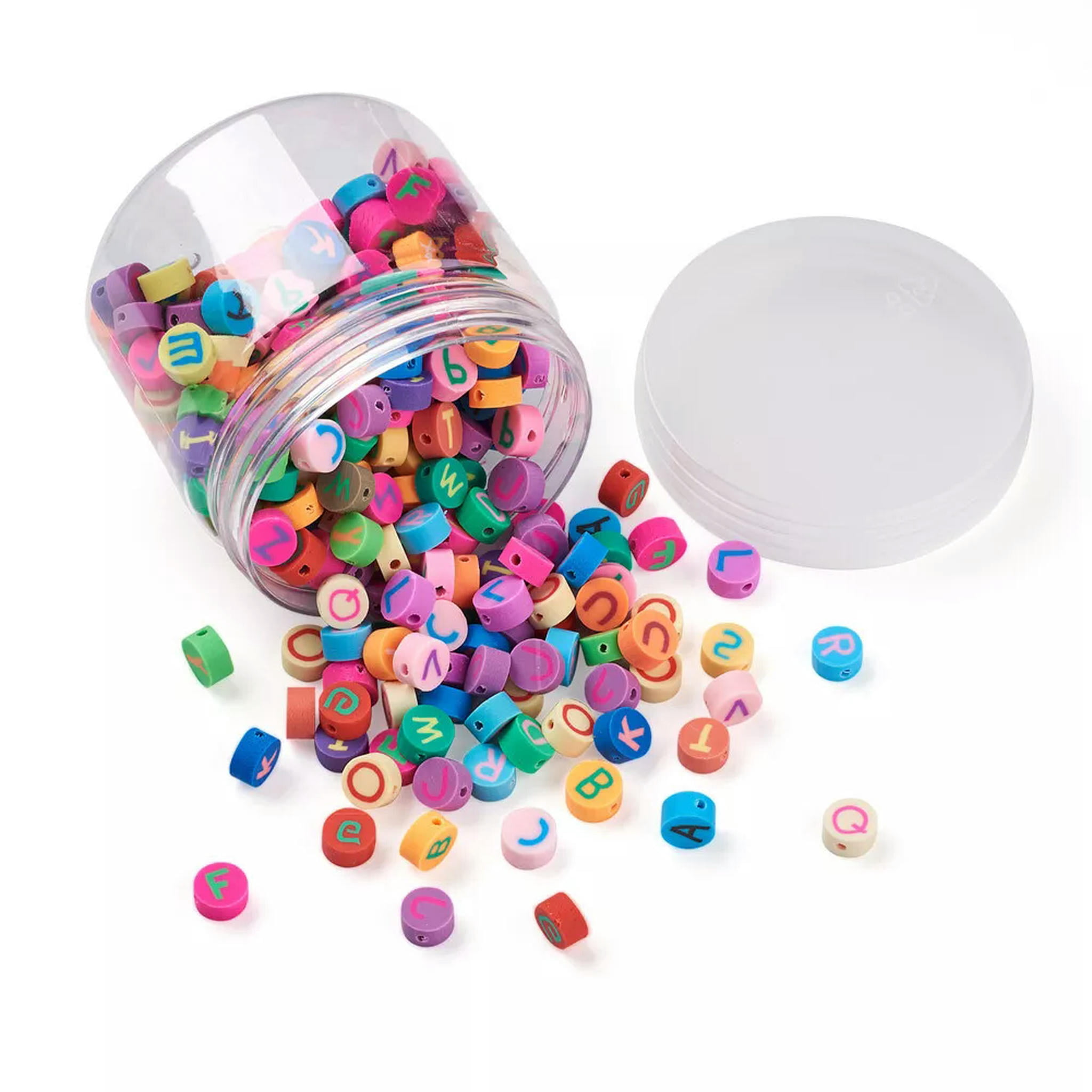 EOEMY 300Pcs 10mm Colorful Flat Round With Letter Handmade Polymer Clay Disc Beads