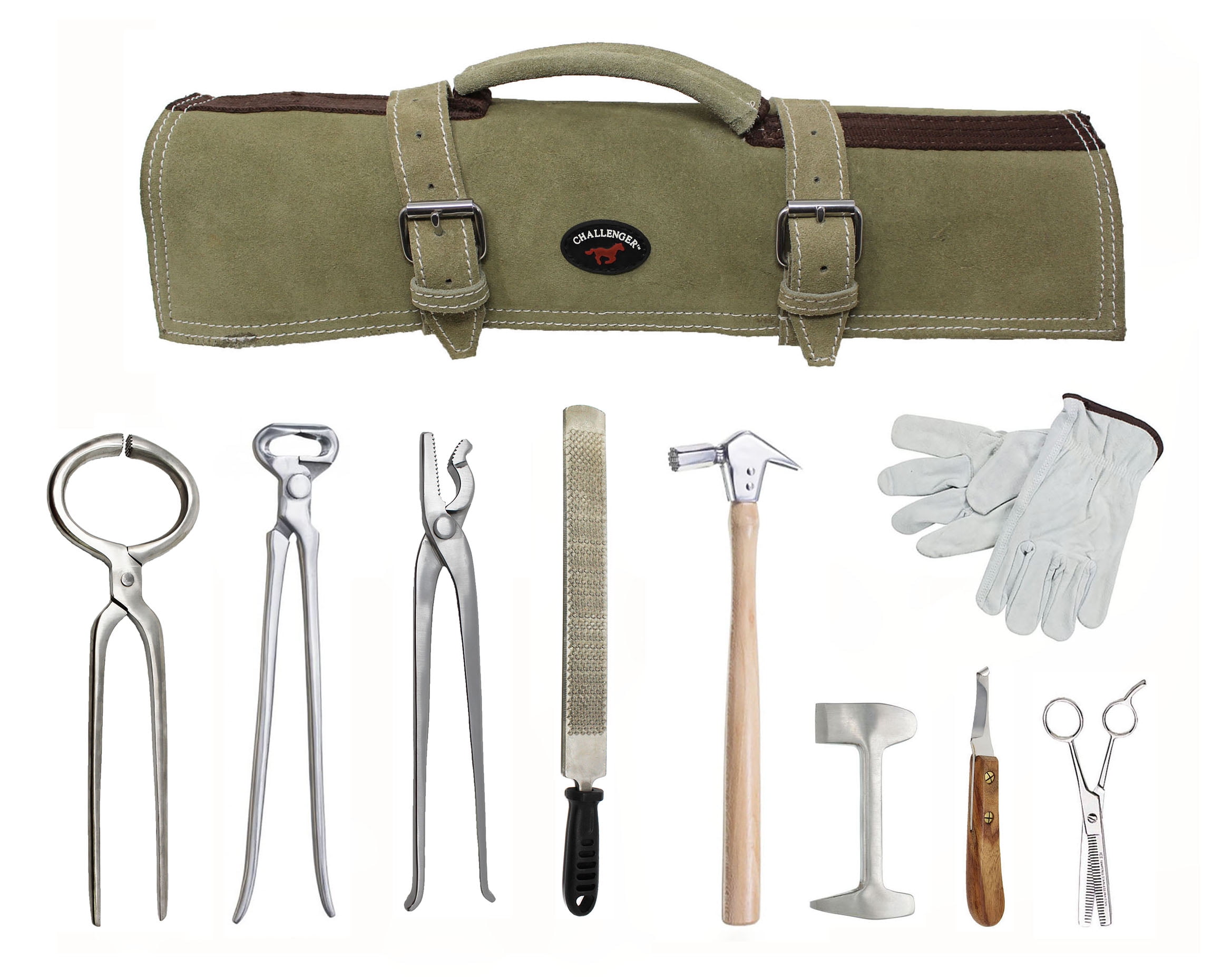 8 Piece Horse Shoe Farrier Hoof Grooming Tool Kit w/ Leather Carry Bag
