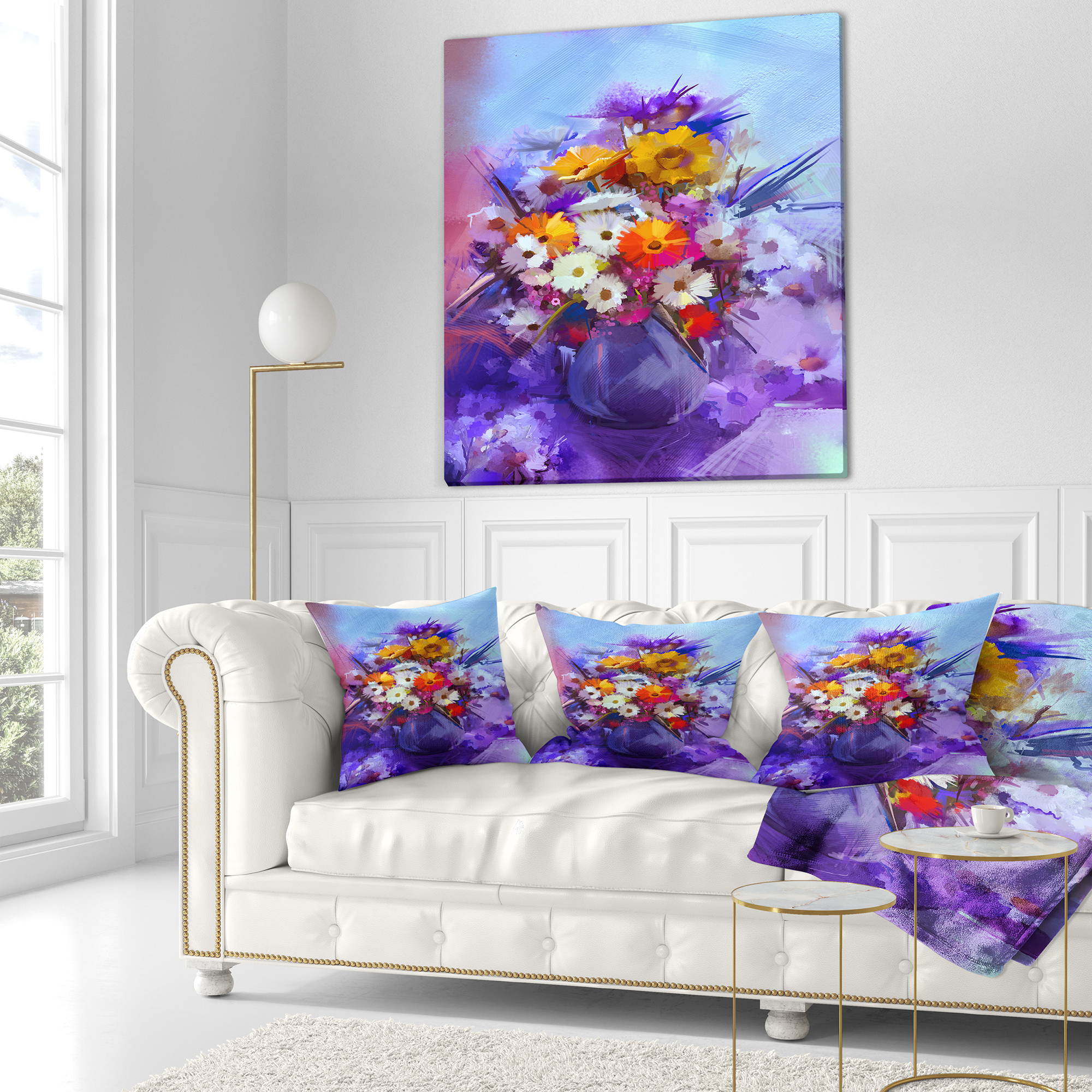 Designart Watercolor Flowers in Purple Vase - Floral Throw Pillow - 16x16