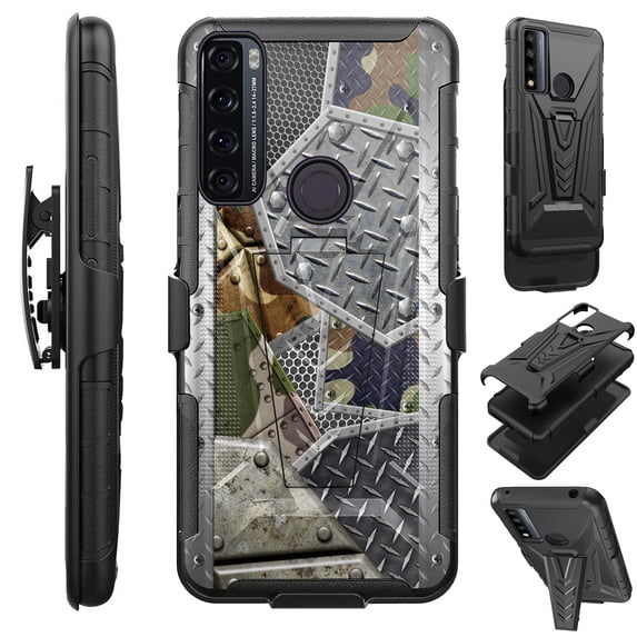 Compatible with TCL 30 XE Hybrid Luxguard Holster Phone Case Cover (Camo Scrap Metal)