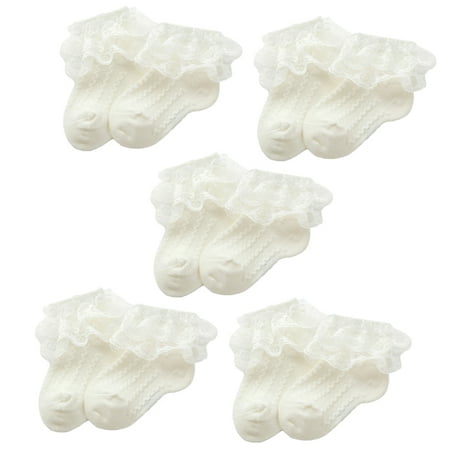 

5 Pairs Baby Girls Lace Ruffle Socks Cute Cotton Lace Princess Socks L(2-5years)-White