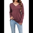 thumbnail image 2 of Camisas de Larga para Mujer, Cuello en V, Blusas Casuales, Sueltas, Elegantes, Básicas, Moda de Otoño, Conjuntos de Moda, Ropa de Invierno Rojo Oscuro L, 2 of 8