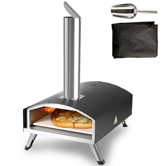 VEVOR Outdoor Pizza Oven, 12-inch, Wood Pellet and Charcoal Fired Pizza Maker, Portable Outside Stainless Steel Pizza Grill with Pizza Stone, Waterproof Cover, Shovel, Wood Burner for Backyard Camping