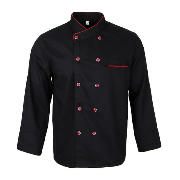 Chaqueta de chef unisex de manga larga, ropa de trabajo para cocina, hotel, panadería, ropa de trabajo. Black L