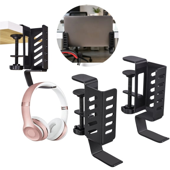 Tanuke Desk Side Vertical Laptop Stand,No Drill Laptop Desktop Mount,Hanging Laptop Holder for Desk Side,Clamp on Desk Black(2Pcs)