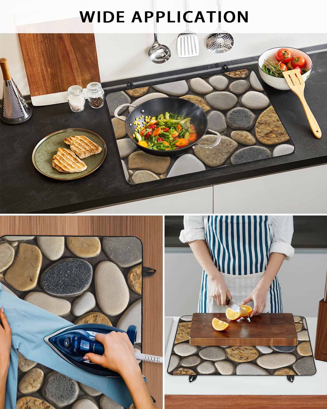 Large Induction Cooktop Protector Mat Stones Stove Top Covers for Electric Stove, Gravel Rock Cobblestone Natural Pattern Art Decorative Stove Burner Cover Mats, Glass Top Stove Cover