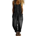 thumbnail image 3 of ClodeEU Women's Wide Leg Denim Bib Overalls,Casual Loose Baggy Jumpsuit with Pockets Black,Women's Plus L, 3 of 7