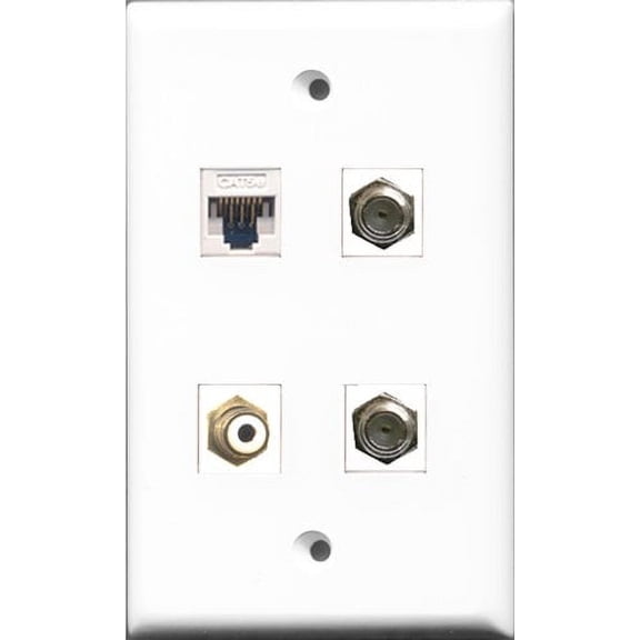 RiteAV - 1 Port RCA White 2 Port Coax Cable TV- F-Type and 1 Port Cat5e Ethernet White Wall Plate