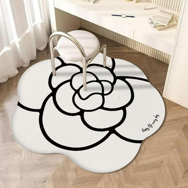 Yazoeia Flower Shaped Rug,Washable Non Slip Foot Bath Mat,Office Computer Chair Study Desk Soundproof Anti-Slip Mat,White,120cm/47in CJC912-143565