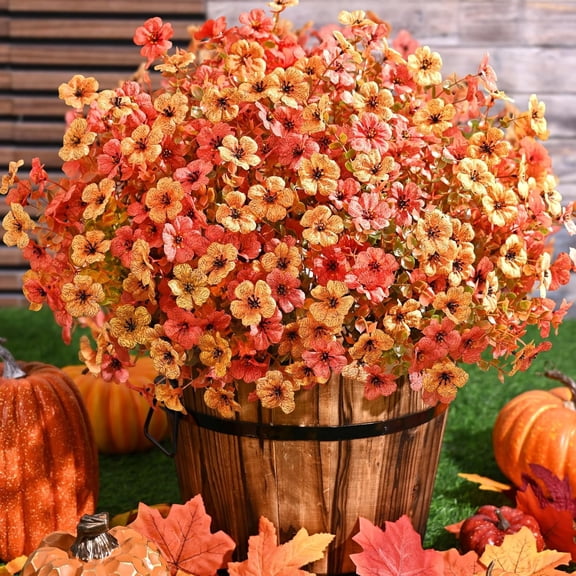 Waipfaru Artificial Fake Mums Plants Flowers Outdoor Fall Decoration,12 Bundles Faux Silk Daisy Realistic Eucalyptus UV Resistant for Outside Home Porch Patio Yard Planter Decor