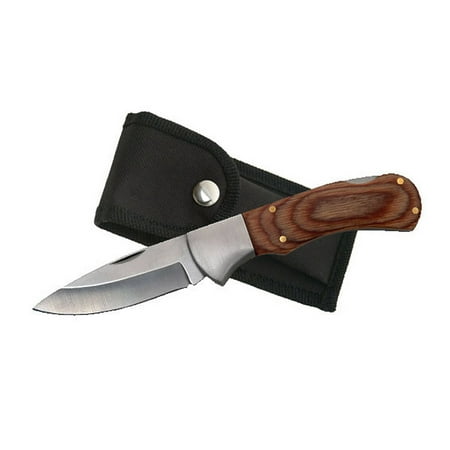 FOLDING POCKET KNIFE | Rite Edge Wood Silver Blade Lockback + Black Sheath