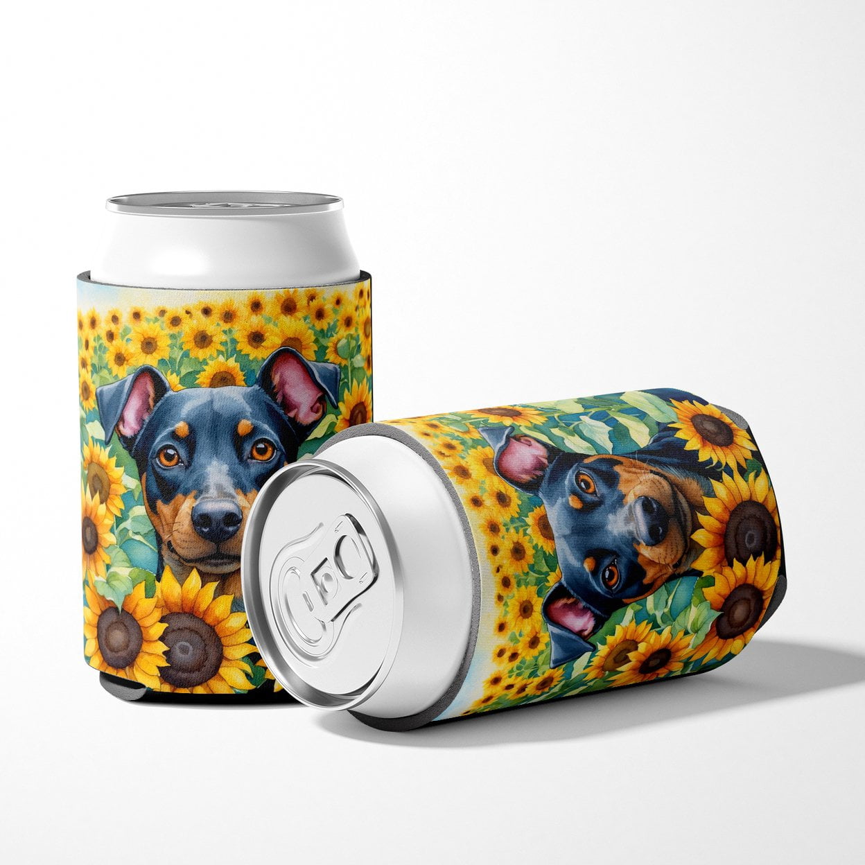 Manchester Terrier in Sunflowers Can or Bottle Hugger 3 in x 5 in