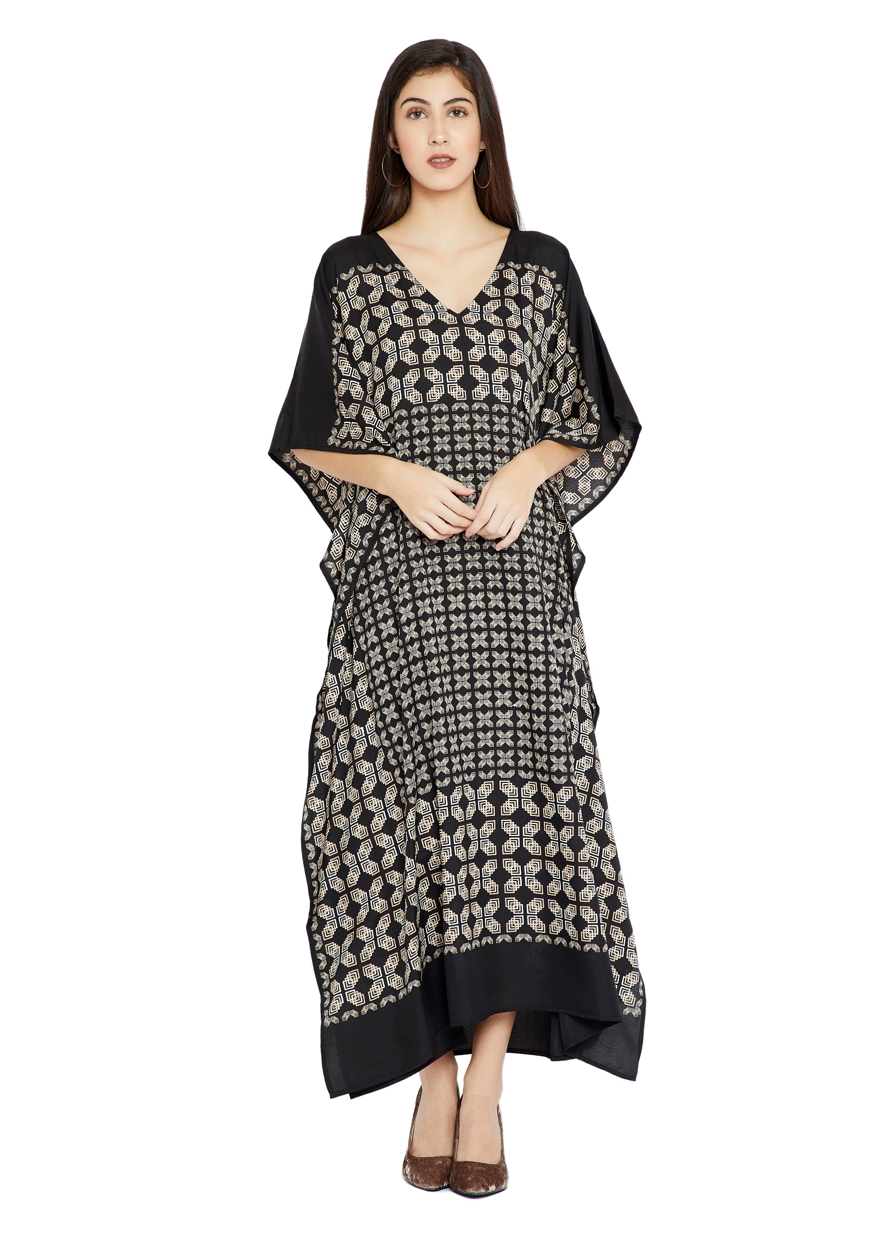 Black Caftans for Women Geometric Plus Size Kaftan Dress for Women
