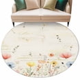 thumbnail image 2 of Round Area Rug 6 Ft, Watercolor Wildflowers Washable Non-Slip Circle Carpet for Living Room/Bedroom, Farmhouse Country Botanical Flowers Low-Profile Indoor Mats Collection Rugs for Residential, 2 of 7