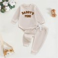 thumbnail image 2 of TOWED22 Newborn Baby Boy Fall Outfit Romper Long Sleeve Letter Printed Jumpsuit Bodysuit Elastic Waist Pants Infant Waffle Clothes,Brown,12-18 M, 2 of 5