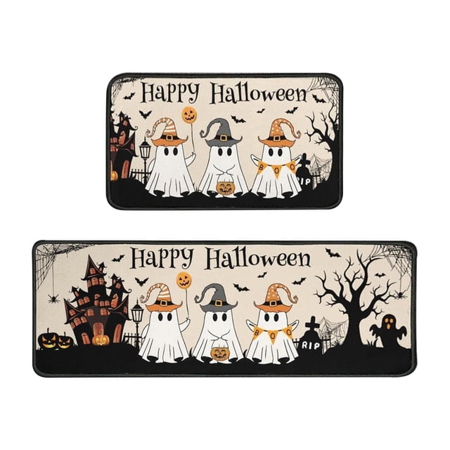 Popular Home Essentials, 2 Piece Halloween Kitchen Decor Rugs Set Cute Kitchen Rugs and Mats Non Washable Absorbent Kitchen Accessories Decoration Floor Mats 15.7x23.6+15.7x47