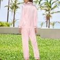 thumbnail image 2 of DAKIMOE Sleepwear Womens Silky Satin Pajamas Set Long Sleeve Nightwear Loungewear, Pink Stripe, L, 2 of 5