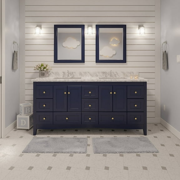 Abbey 72" Double Bathroom Vanity with Royal Blue Cabinet and Carrara Marble Top