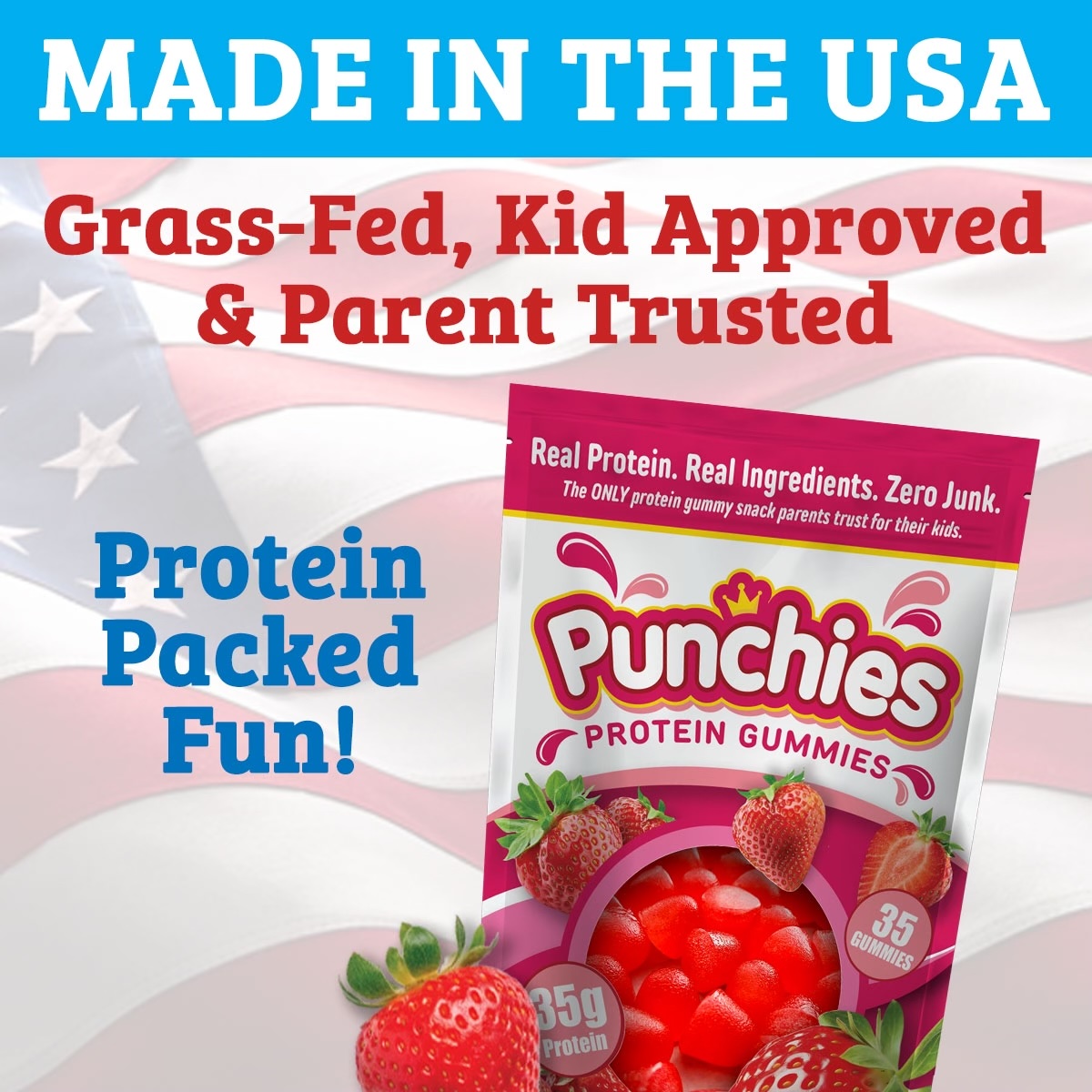 Punchies Protein Fruit Snacks for Kids – Green Apple – 5g Protein, 100% Vitamin-C, No Junk – 2-Pack