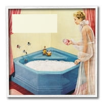 Stupell Industries Vintage Bubble Bath Girl Novelty Painting White Framed Art Print Wall Art, 12 x 12
