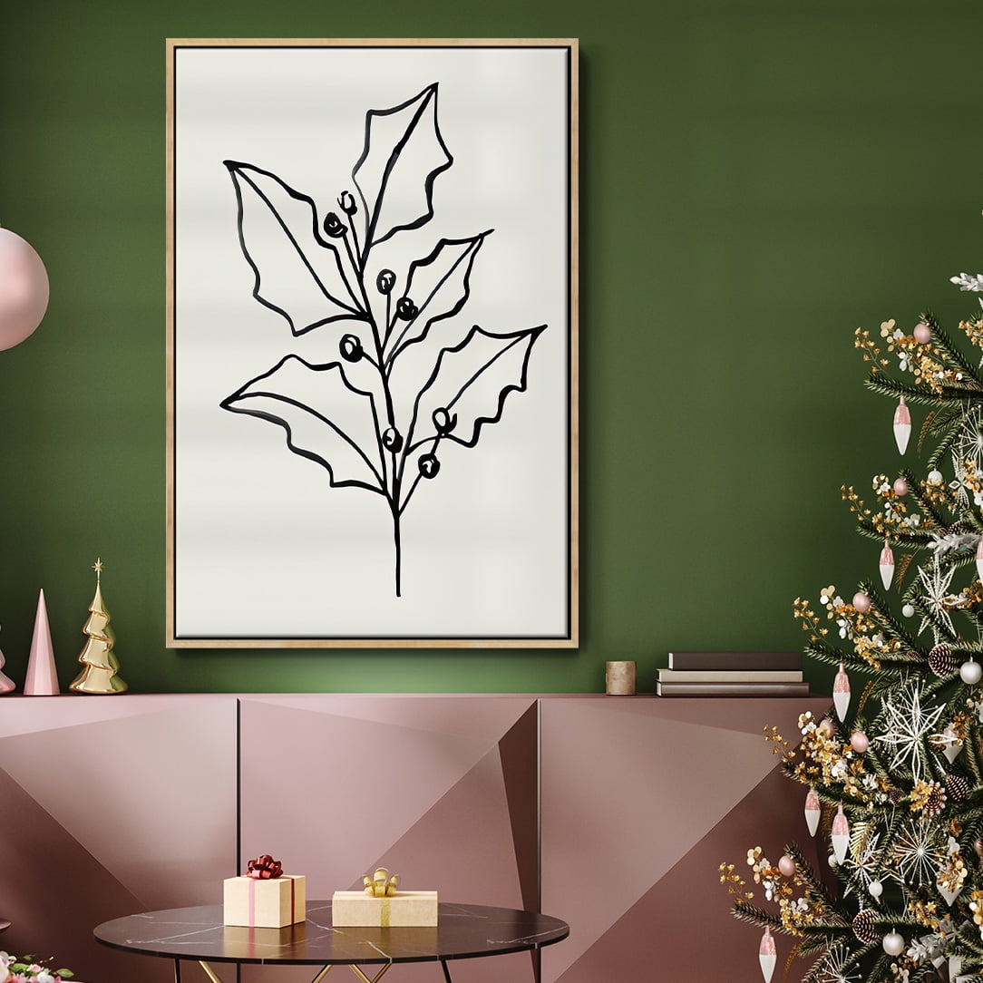 Evergreen Ink I - Framed Gallery Wrapped Holiday Canvas - 27 x 41 - Natural Wood Frame