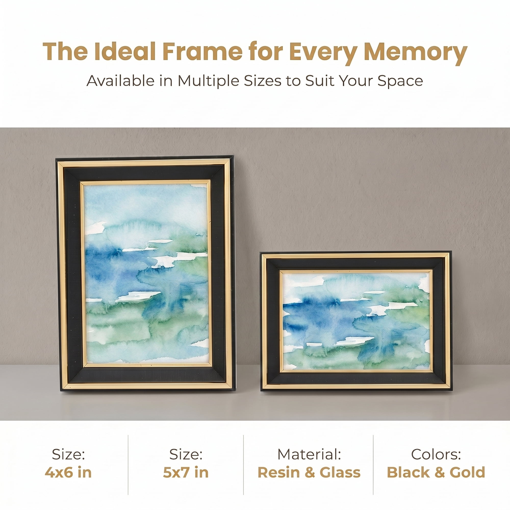 Unique Bargains Classic Resin Gallery Wall Decor Picture Frame Black Gold 4" x 6"