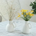 thumbnail image 2 of White Ceramic Vase Set - 2 Small Vases with Handle, Pottery Vases for Modern Home Decor, Minimalist Matte Pitcher for Fowers, Decorative Clay Vase Centerpiece Dining Table Decorations, 2 of 17
