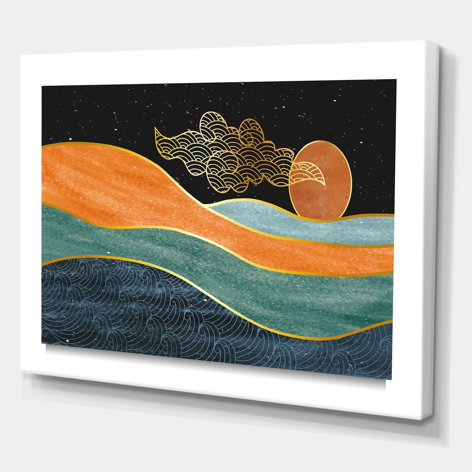 Designart ' Abstract Nature Sea Sun Sky Mountain Landscape ' Modern Canvas Wall Art Print